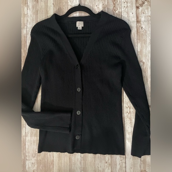 A New Day Ribbed V-Neck Slim Cardigan Sweater Black Large - Picture 7 of 14